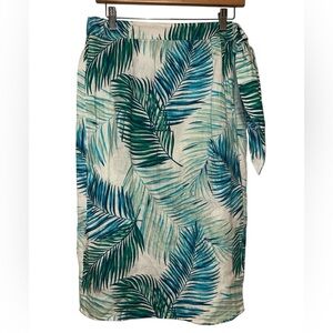 Tahari Tropical Leaf Print‎ Wrap Style Sarong Skirt 100% Linen size L EUC
